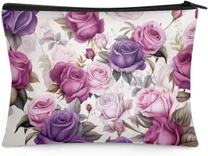 Flashideas Purple Rose Makeup Pouch for Purse Portable Versatile Travel Makeup Bag Organizer Cosmetic Zipper Pouch Purse Easy to Take Portable Toiletry Bag