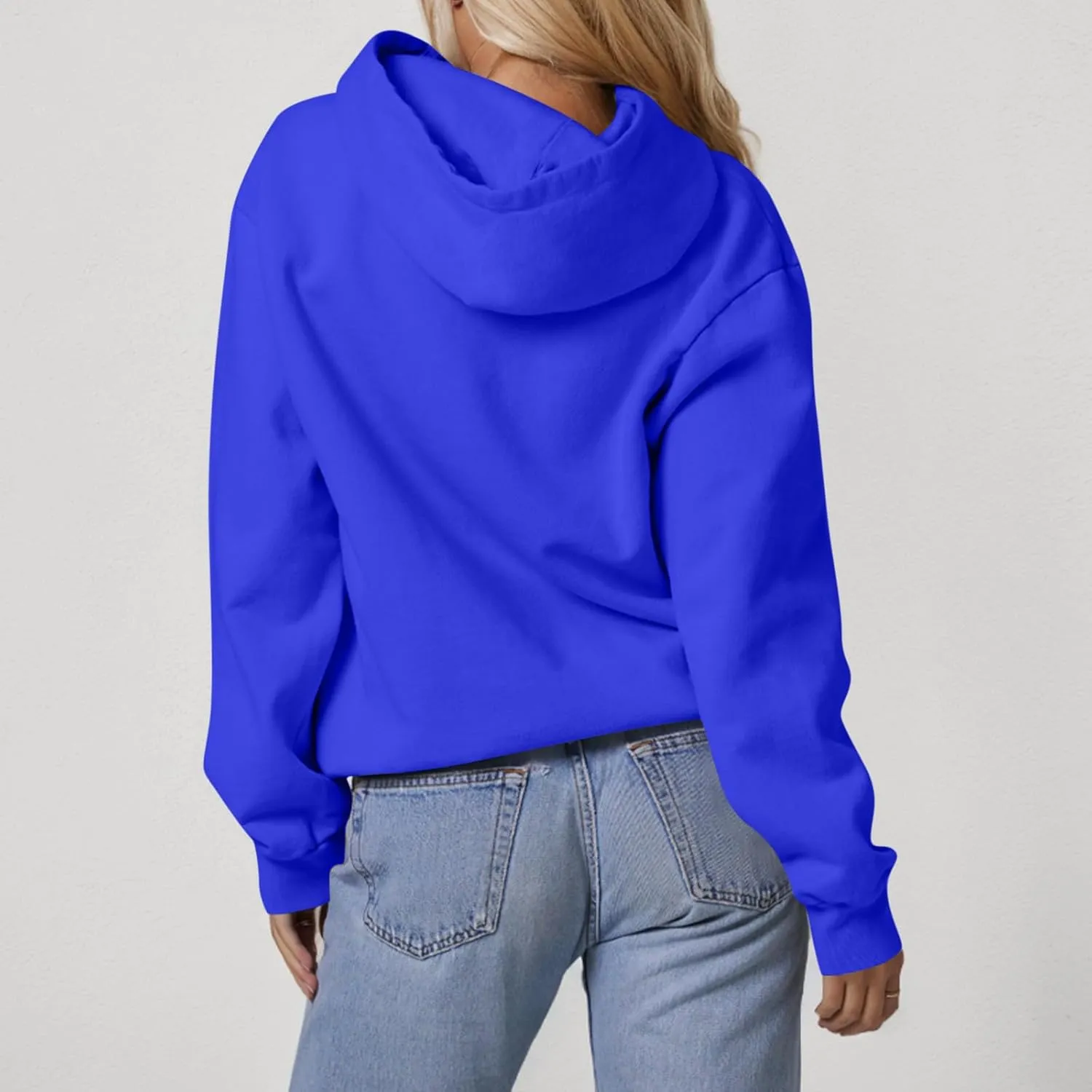 Fleece Hoodie Women Oversized Thermal Long Sleeve Hooded Sweatshirts Drop Shoulder Plain Pullover Tops with Pockets