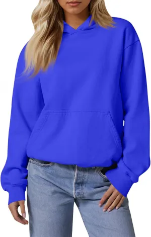 Fleece Hoodie Women Oversized Thermal Long Sleeve Hooded Sweatshirts Drop Shoulder Plain Pullover Tops with Pockets