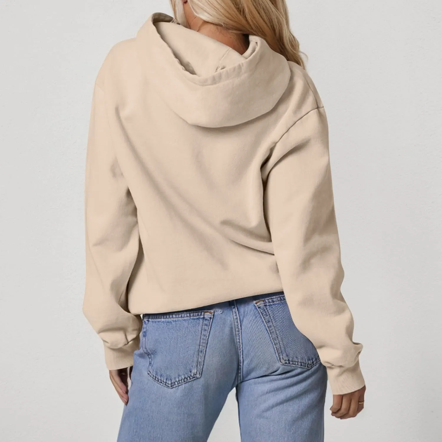 Fleece Hoodie Women Oversized Thermal Long Sleeve Hooded Sweatshirts Drop Shoulder Plain Pullover Tops with Pockets