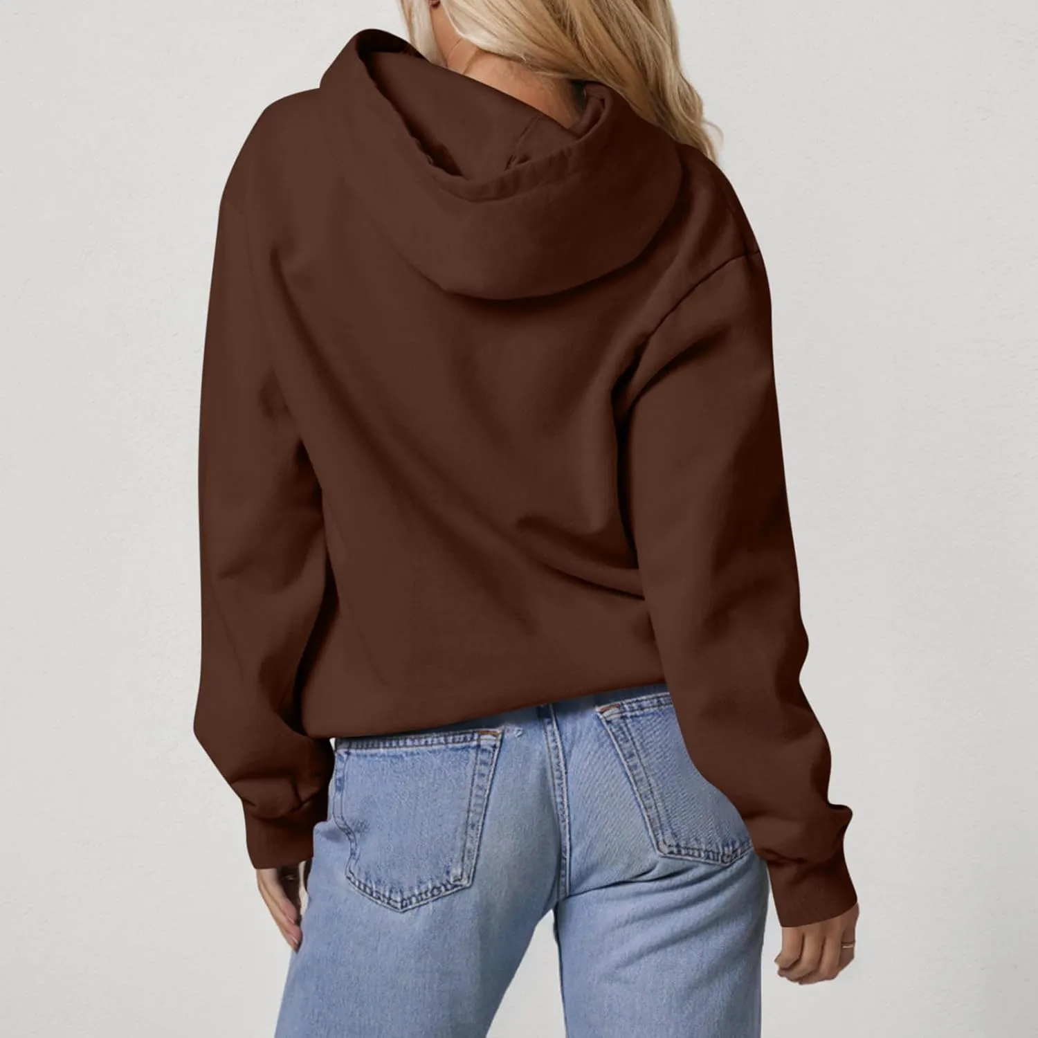 Fleece Hoodie Women Oversized Thermal Long Sleeve Hooded Sweatshirts Drop Shoulder Plain Pullover Tops with Pockets