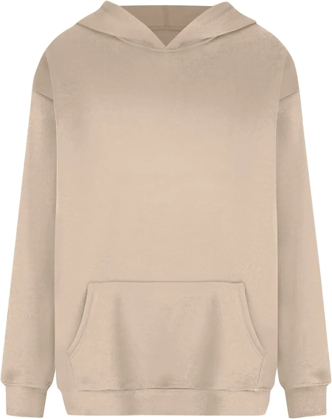 Fleece Hoodie Women Oversized Thermal Long Sleeve Hooded Sweatshirts Drop Shoulder Plain Pullover Tops with Pockets