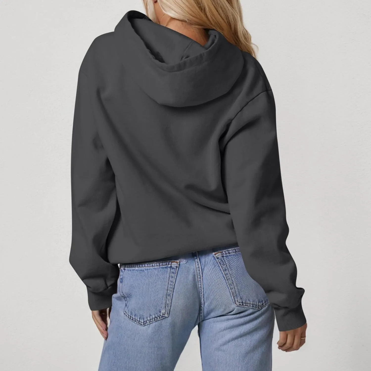 Fleece Hoodie Women Oversized Thermal Long Sleeve Hooded Sweatshirts Drop Shoulder Plain Pullover Tops with Pockets