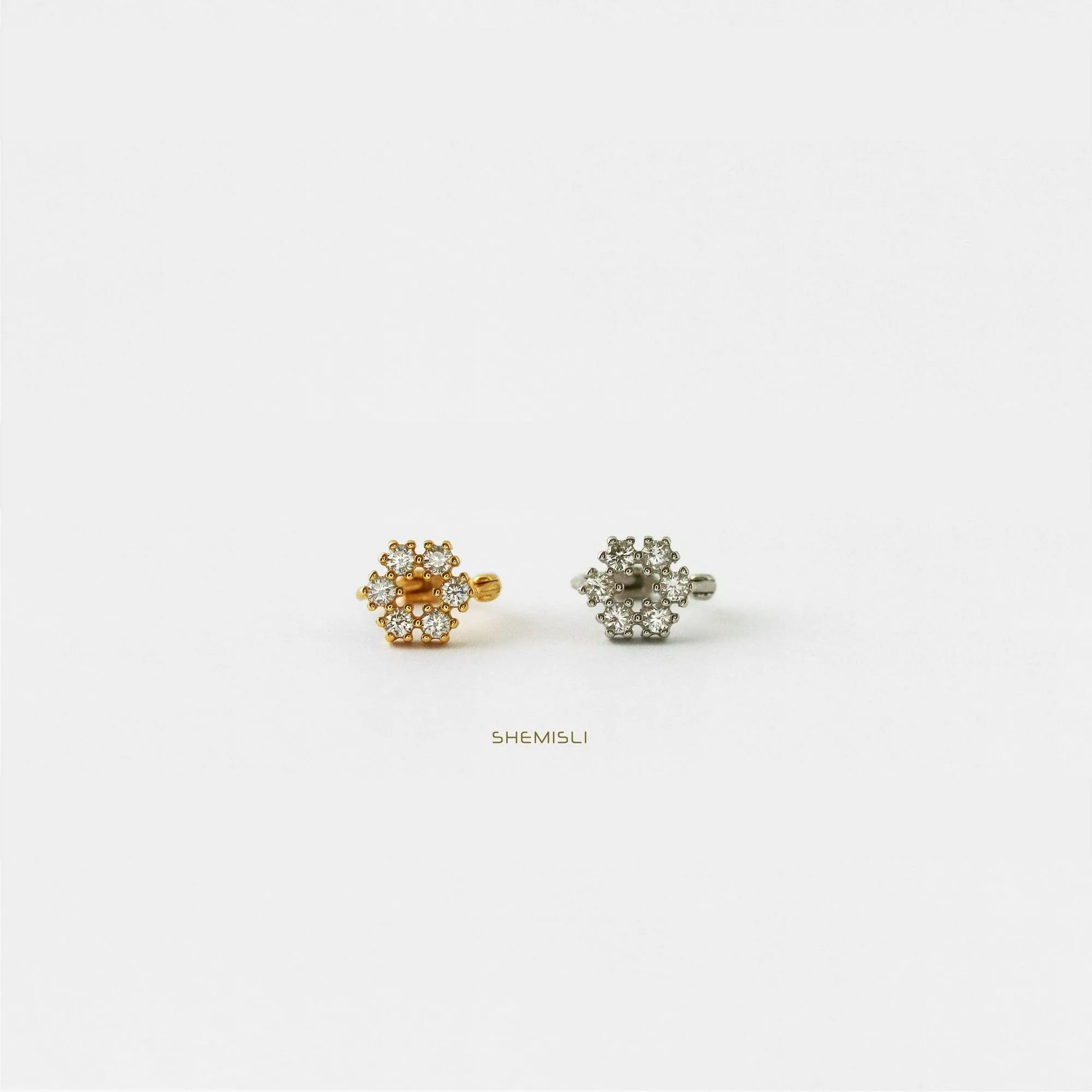 Flower CZ Helix Hoops, Gold, Silver SHEMISLI SH149