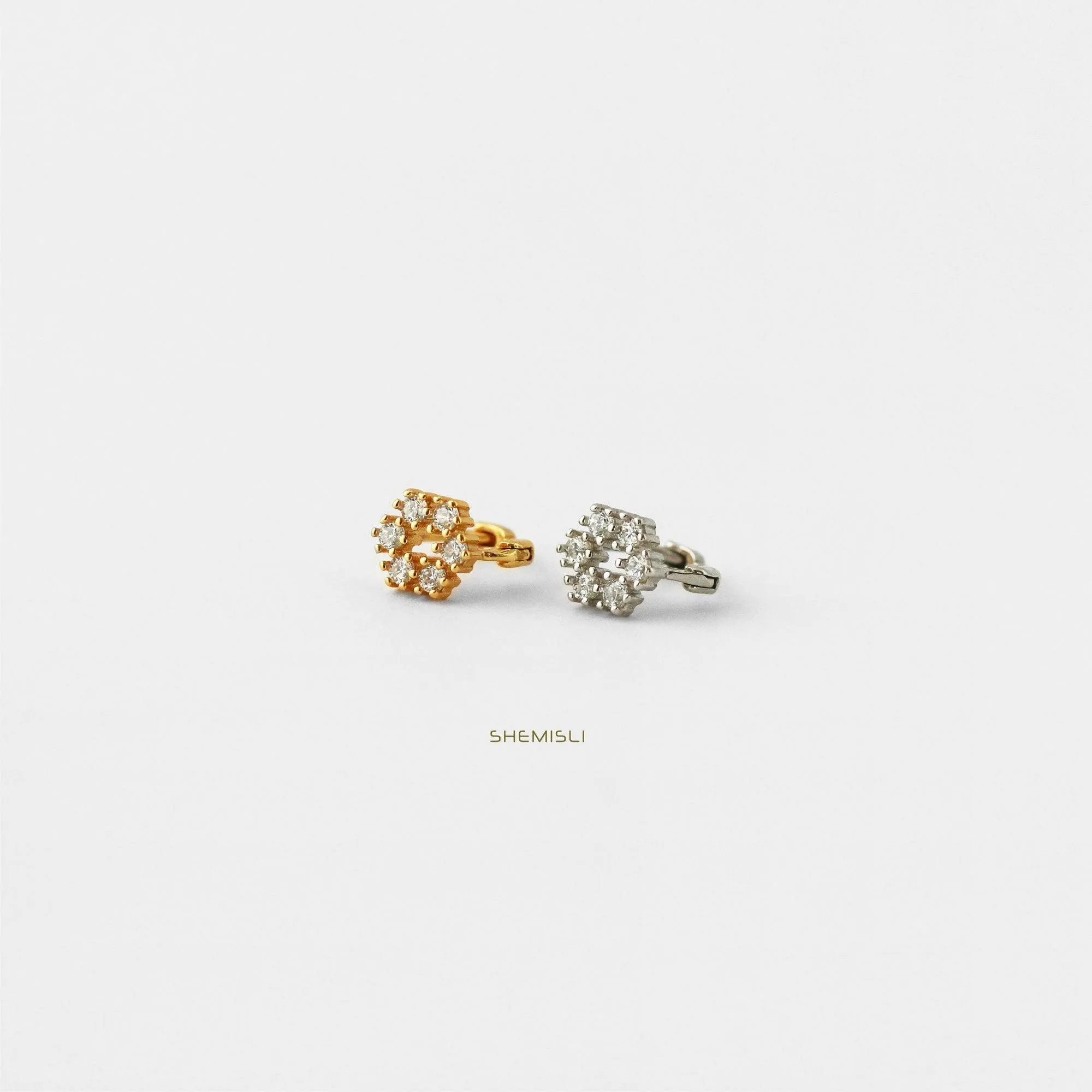 Flower CZ Helix Hoops, Gold, Silver SHEMISLI SH149