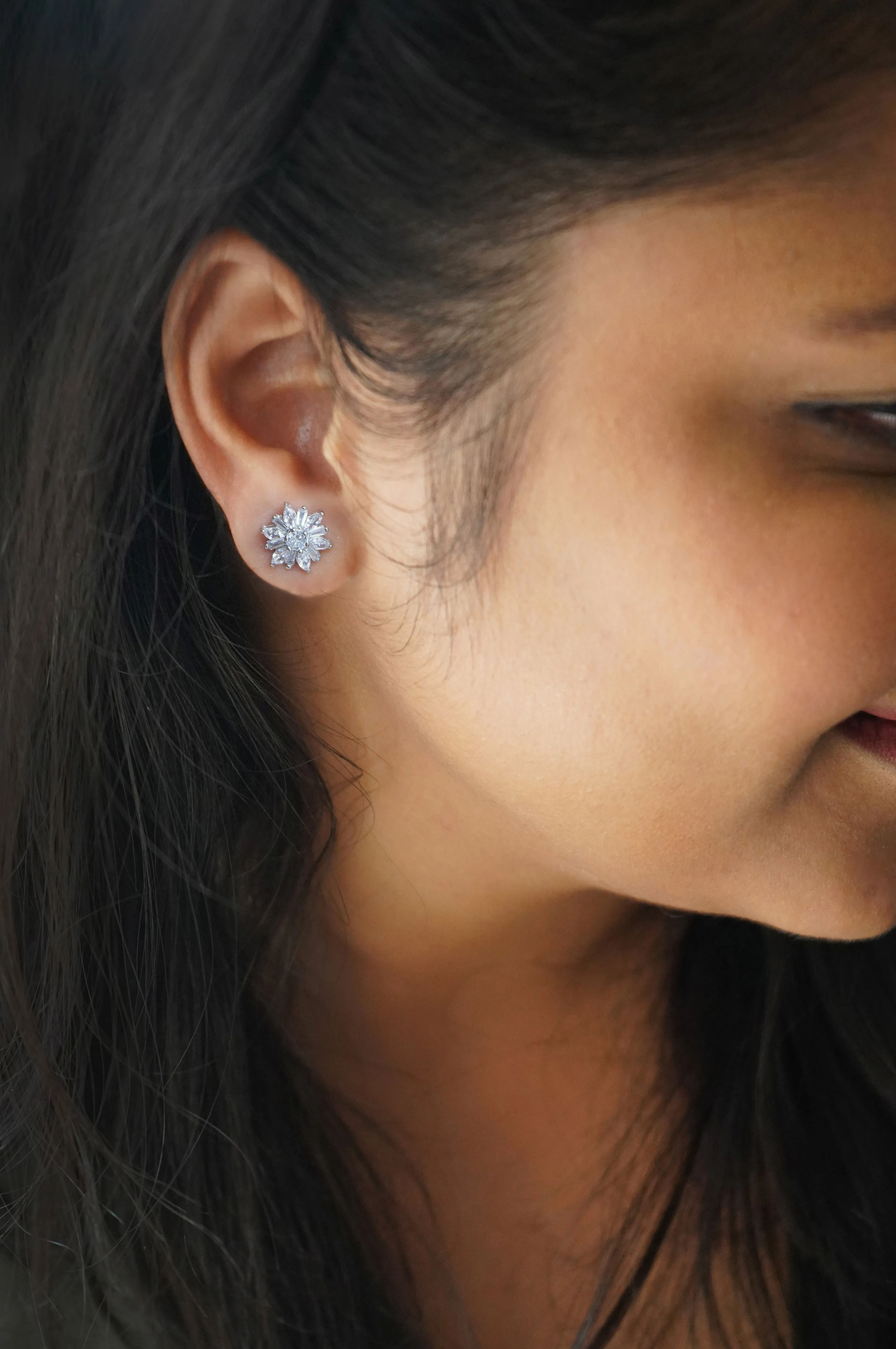 Floweret Cluster Sterling Silver Stud Earrings