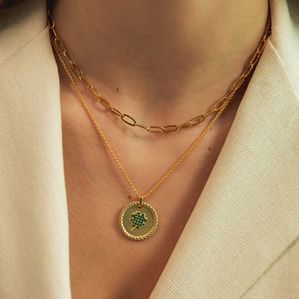 Four Leaf Clovers Gold Coin Pendant Necklace for Women