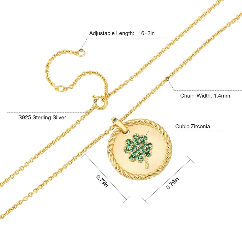 Four Leaf Clovers Gold Coin Pendant Necklace for Women