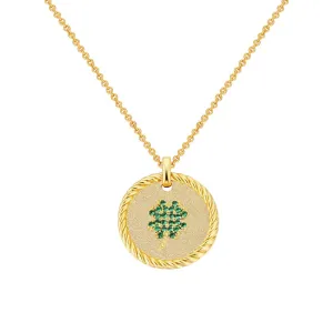 Four Leaf Clovers Gold Coin Pendant Necklace for Women