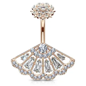 Foxia Crowned Baguette Belly Bar with Rose Gold Plating
