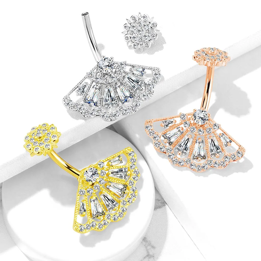 Foxia Crowned Baguette Belly Bar with Rose Gold Plating