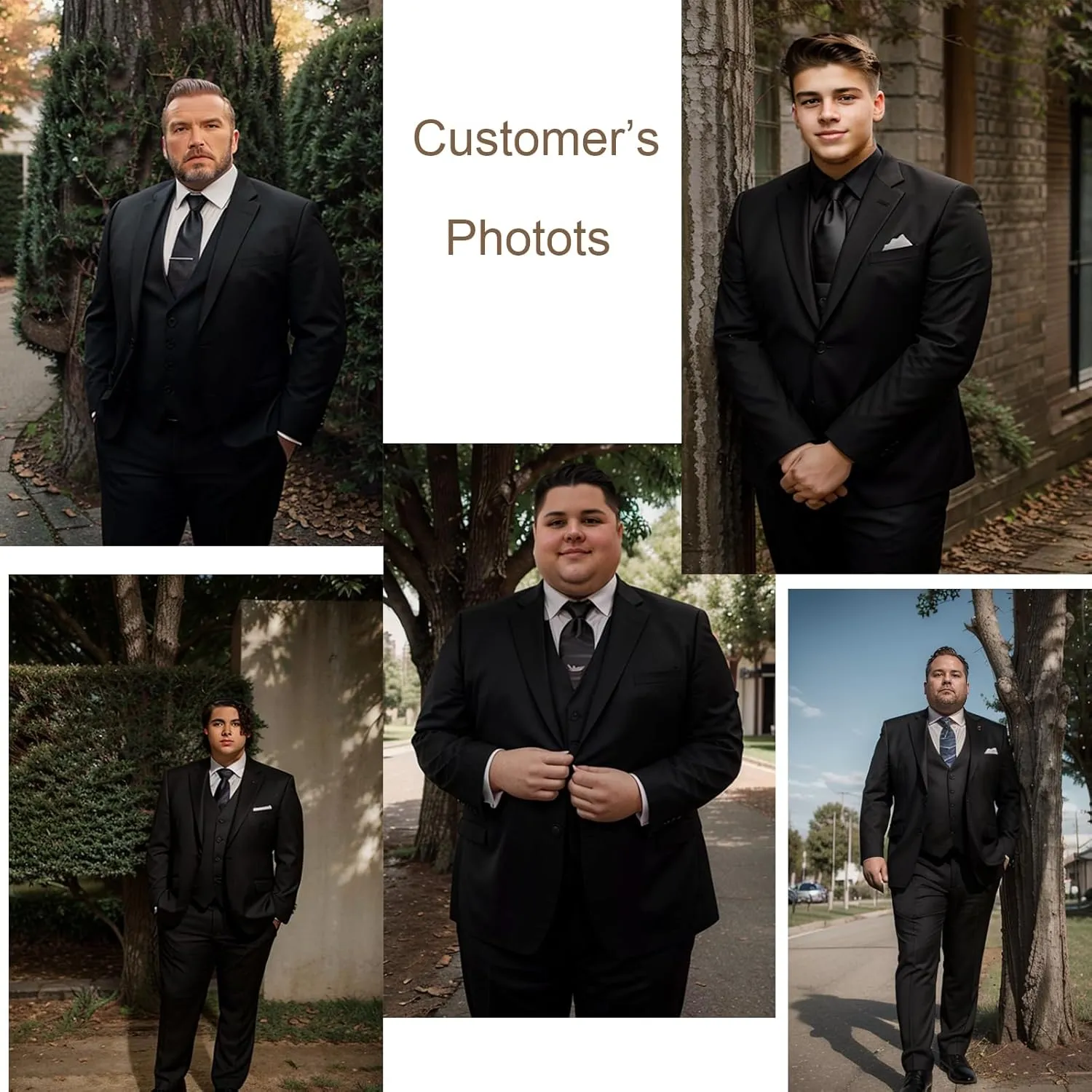 GATMSTZ Men's Formal Big Tall 3 Pieces Suit 2 Buttons Wedding Jacket Vest Pants