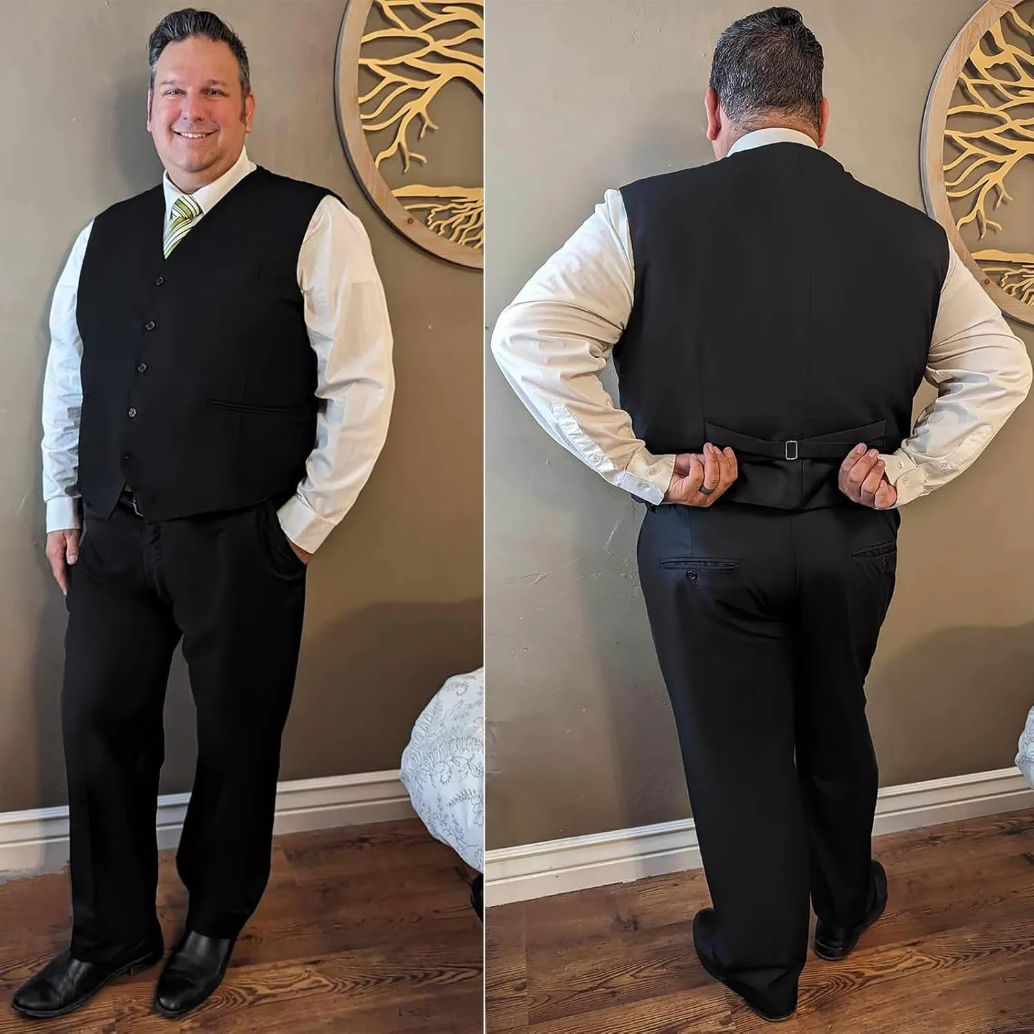 GATMSTZ Men's Formal Big Tall 3 Pieces Suit 2 Buttons Wedding Jacket Vest Pants
