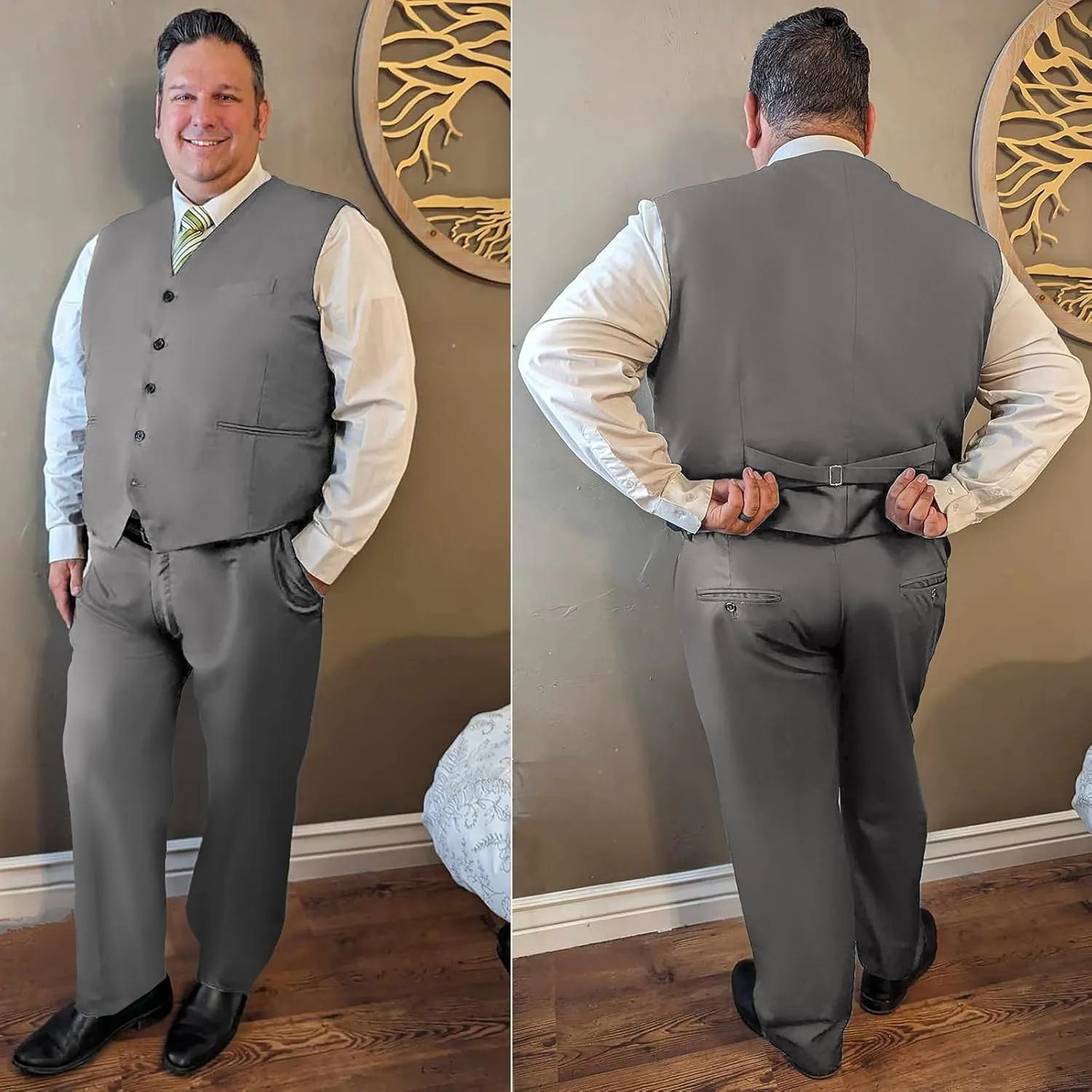 GATMSTZ Men's Formal Big Tall 3 Pieces Suit 2 Buttons Wedding Jacket Vest Pants