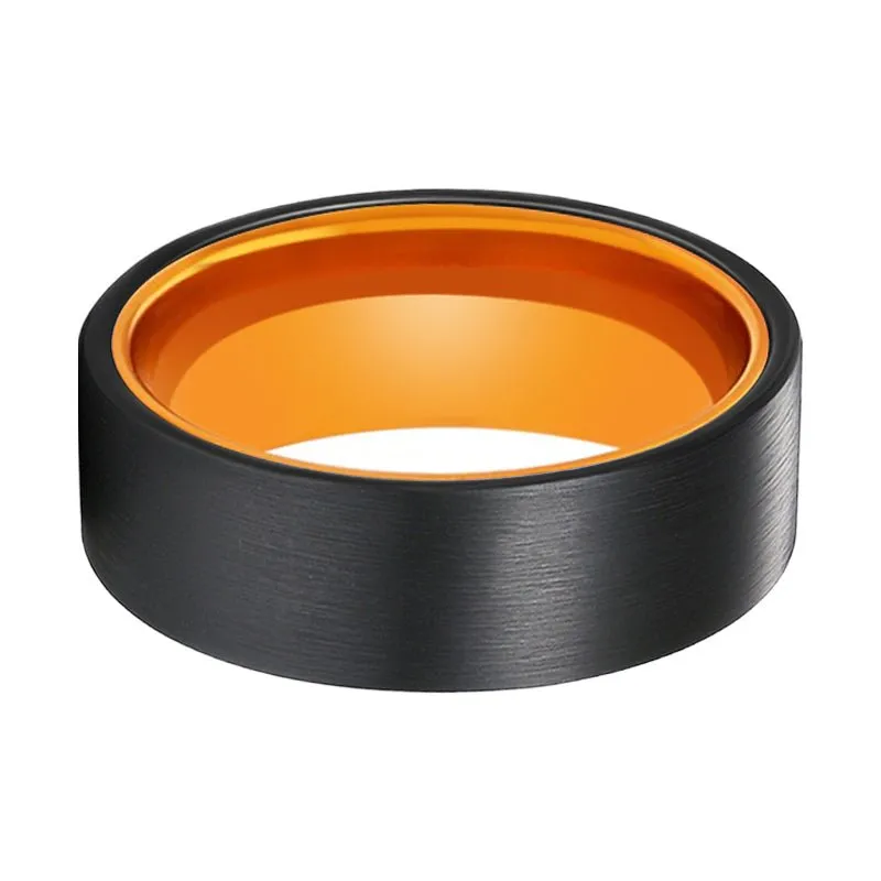GINGER | Orange Ring, Black Flat Brushed Tungsten Ring