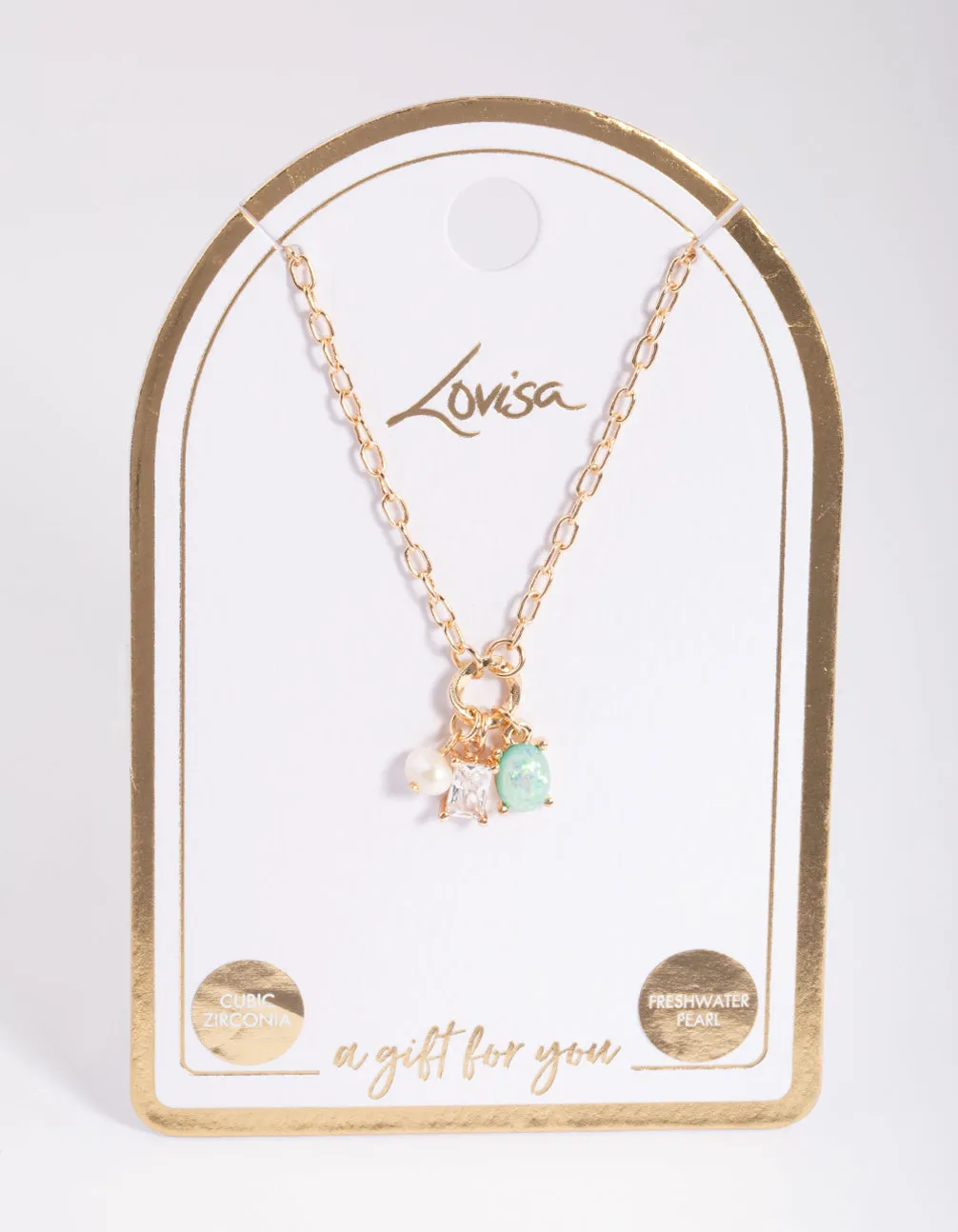 Gold Freshwater Pearl & Diamante Cluster Pendant Necklace