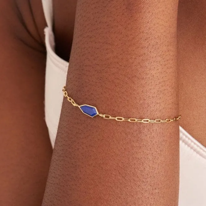 Gold Lapis Emblem Chain Bracelet B042-01G-L