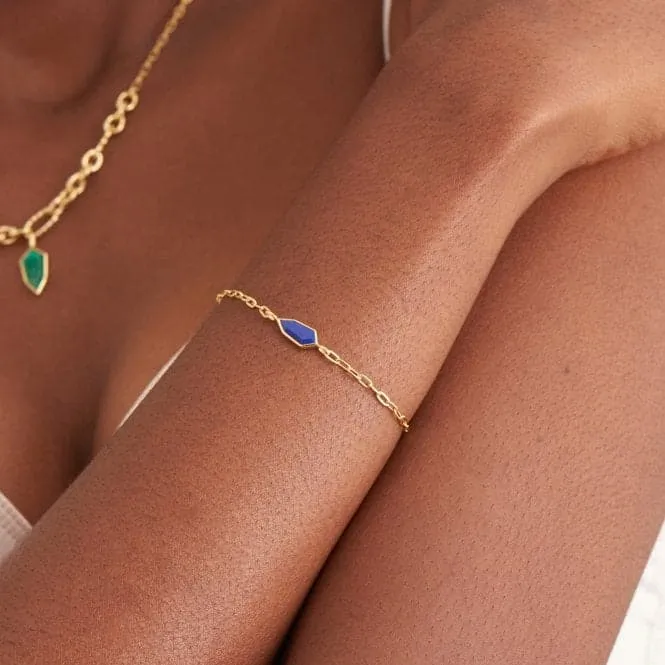Gold Lapis Emblem Chain Bracelet B042-01G-L