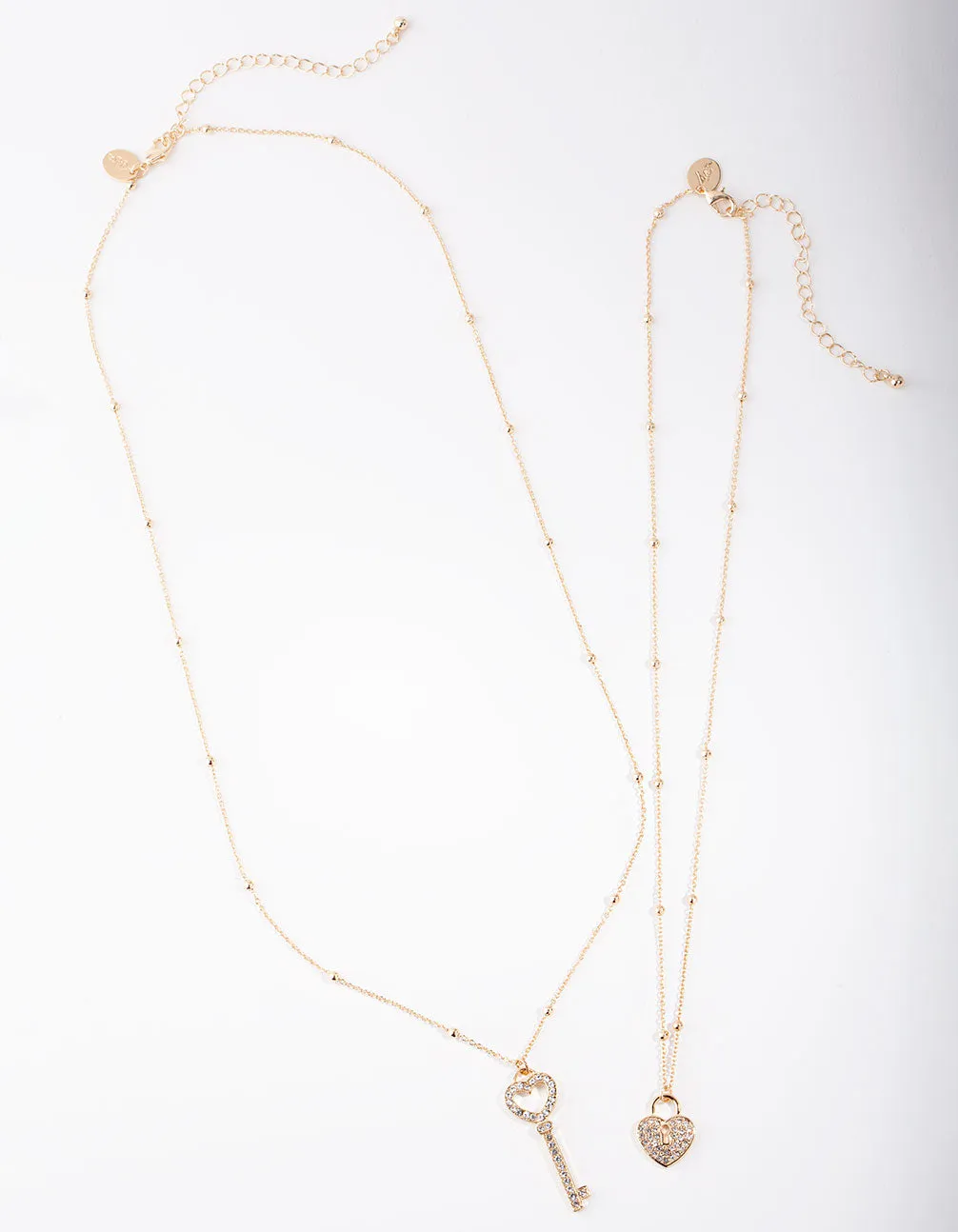 Gold Lock & Key Diamante Necklace