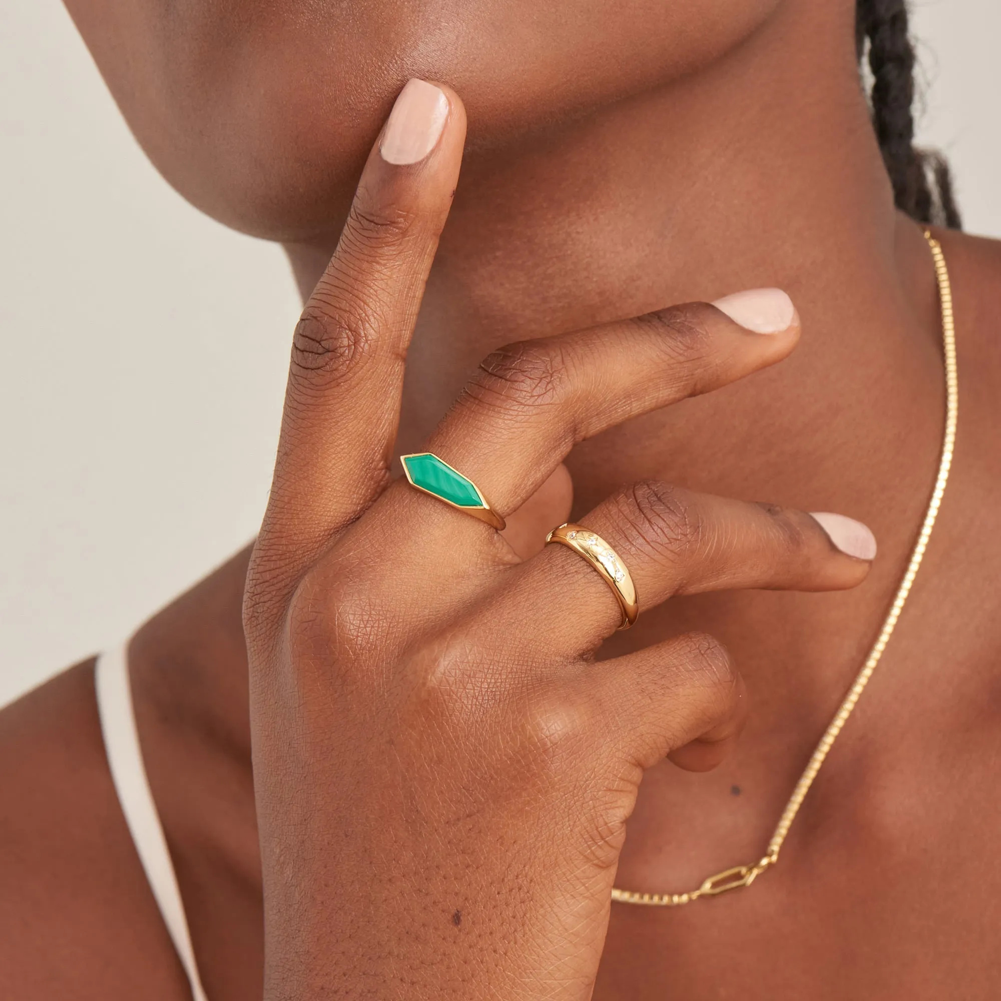 Gold Malachite Emblem Adjustable Ring