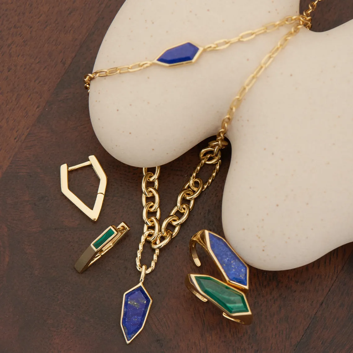 Gold Malachite Emblem Adjustable Ring