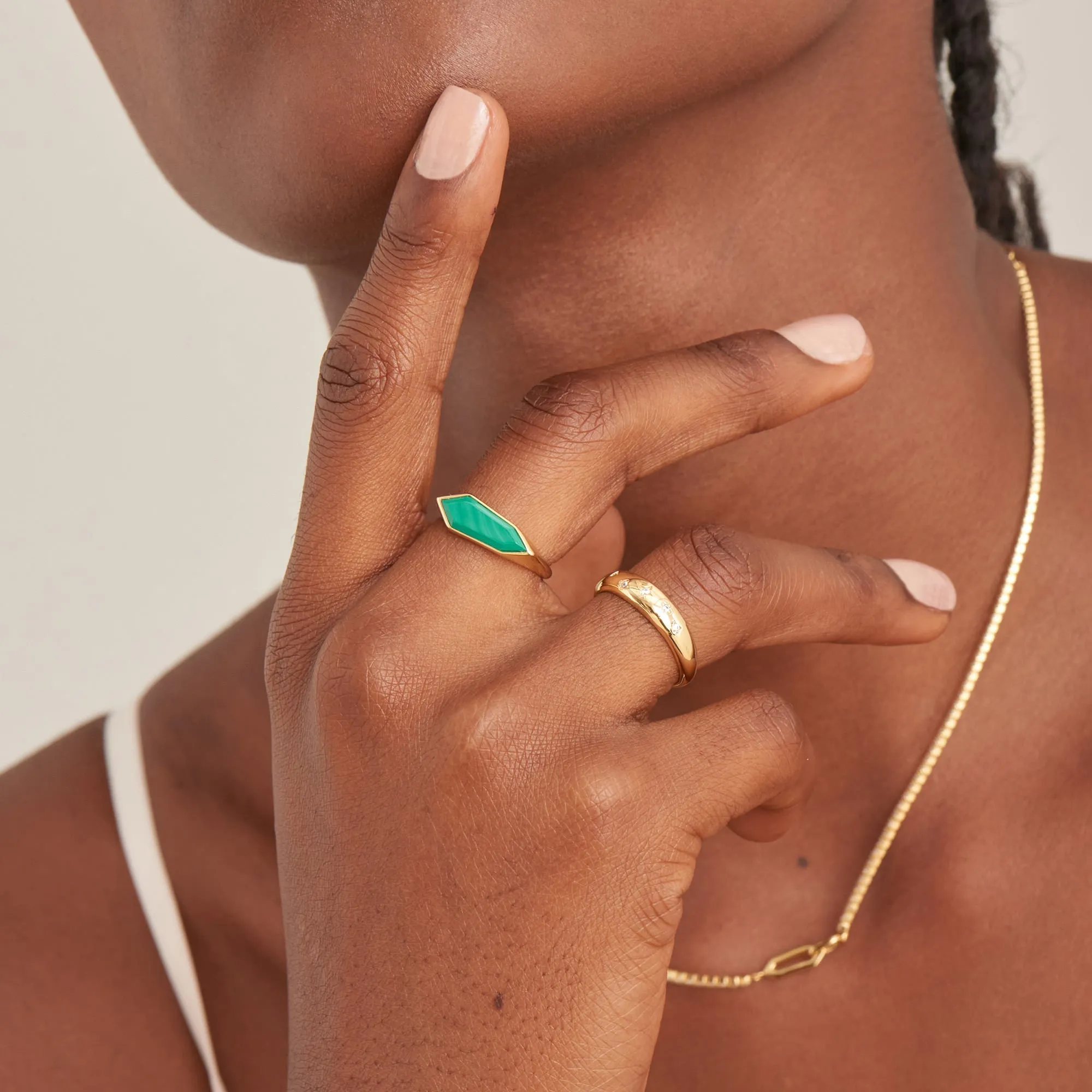 Gold Malachite Emblem Adjustable Ring