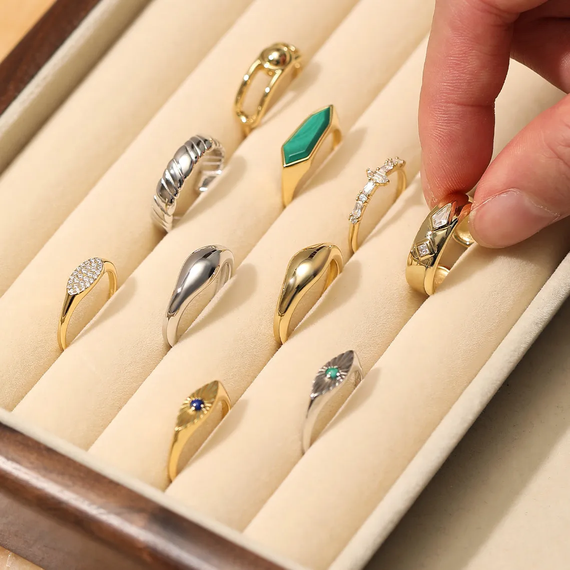 Gold Malachite Emblem Adjustable Ring