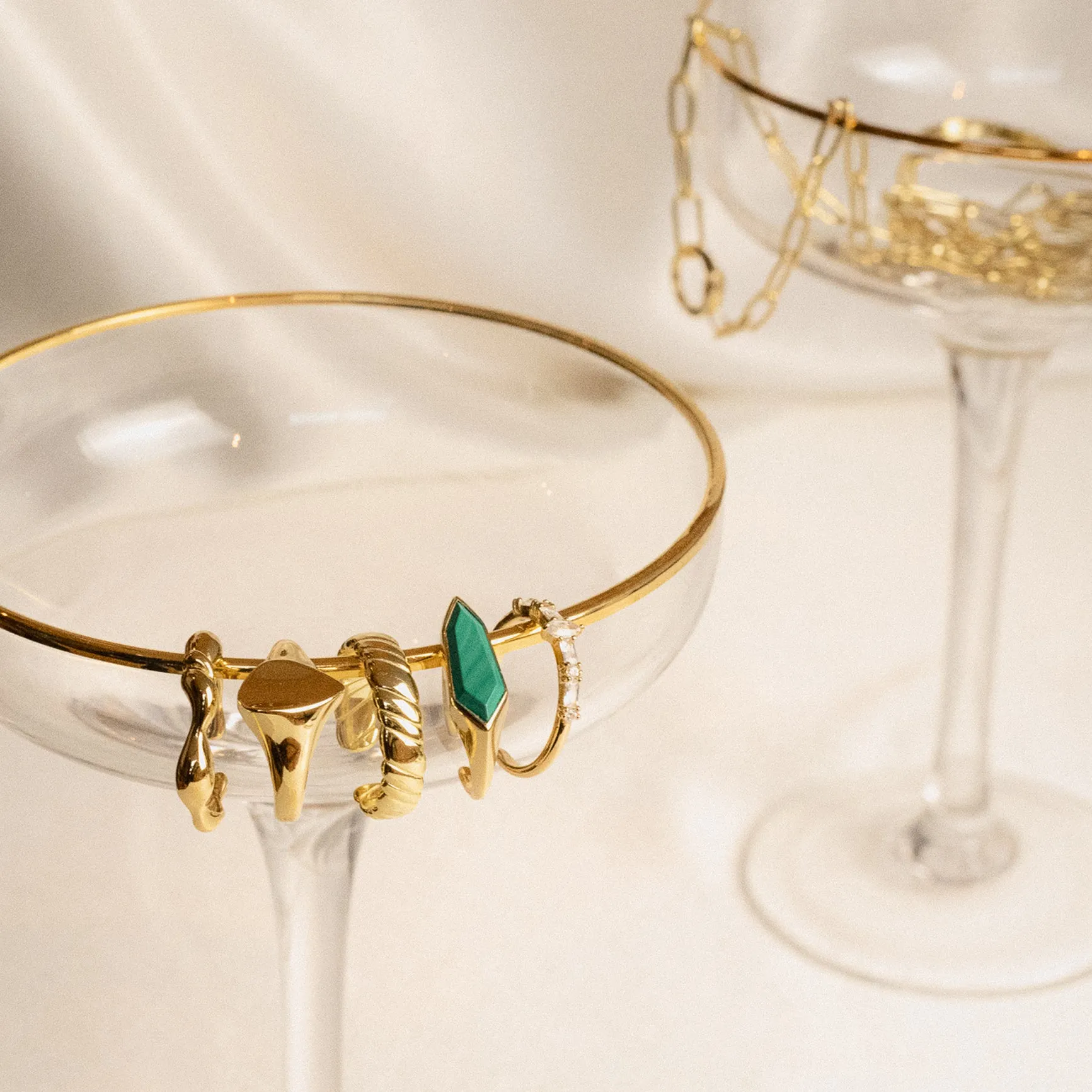 Gold Malachite Emblem Adjustable Ring