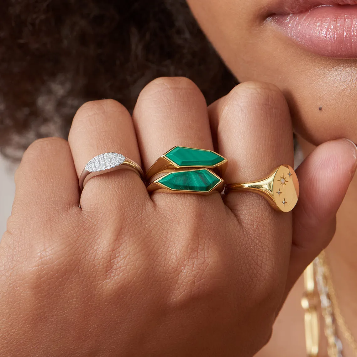 Gold Malachite Emblem Adjustable Ring