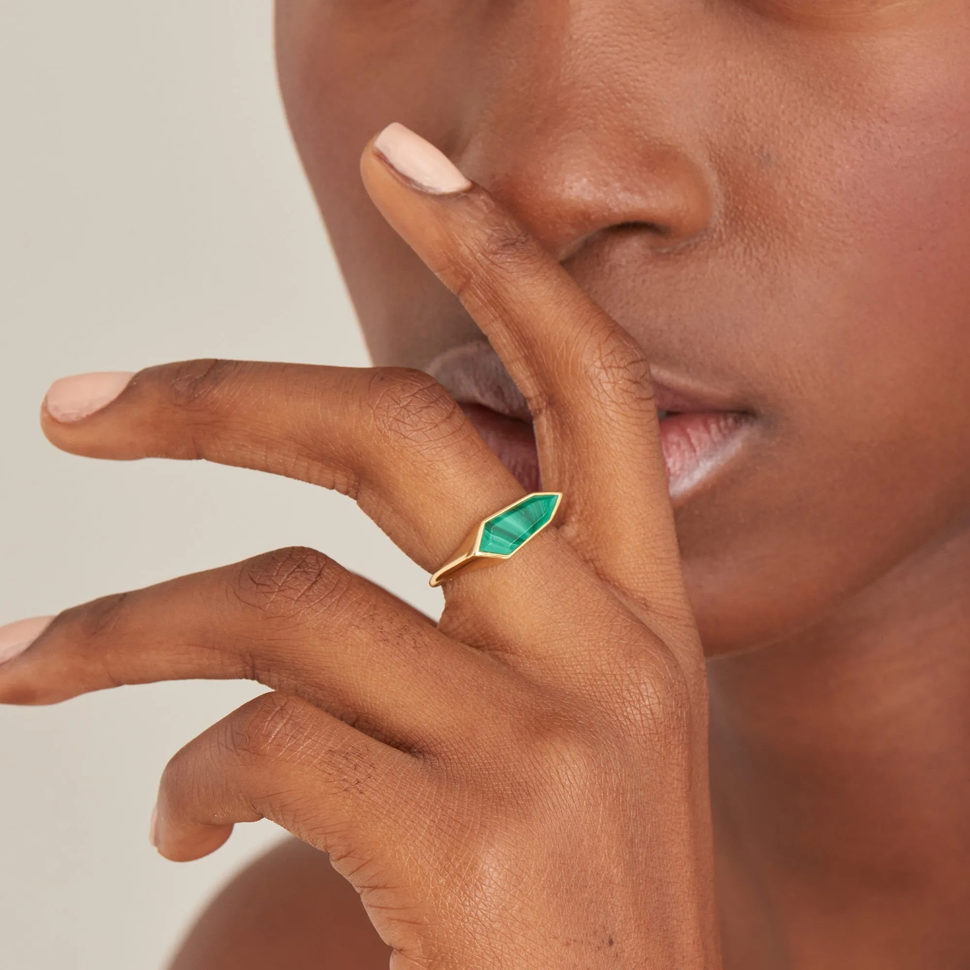 Gold Malachite Emblem Adjustable Ring
