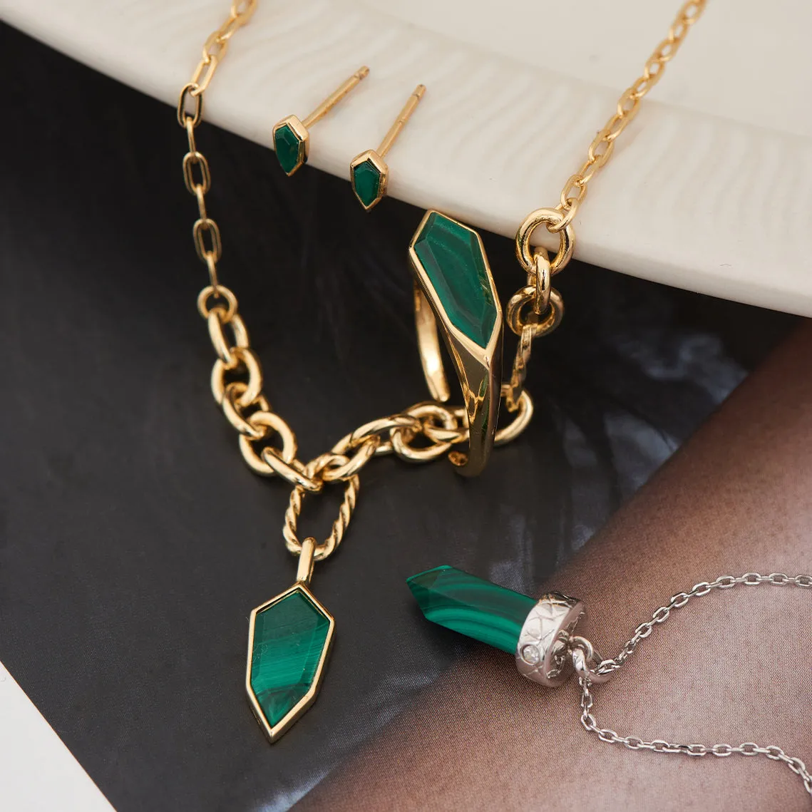 Gold Malachite Emblem Adjustable Ring