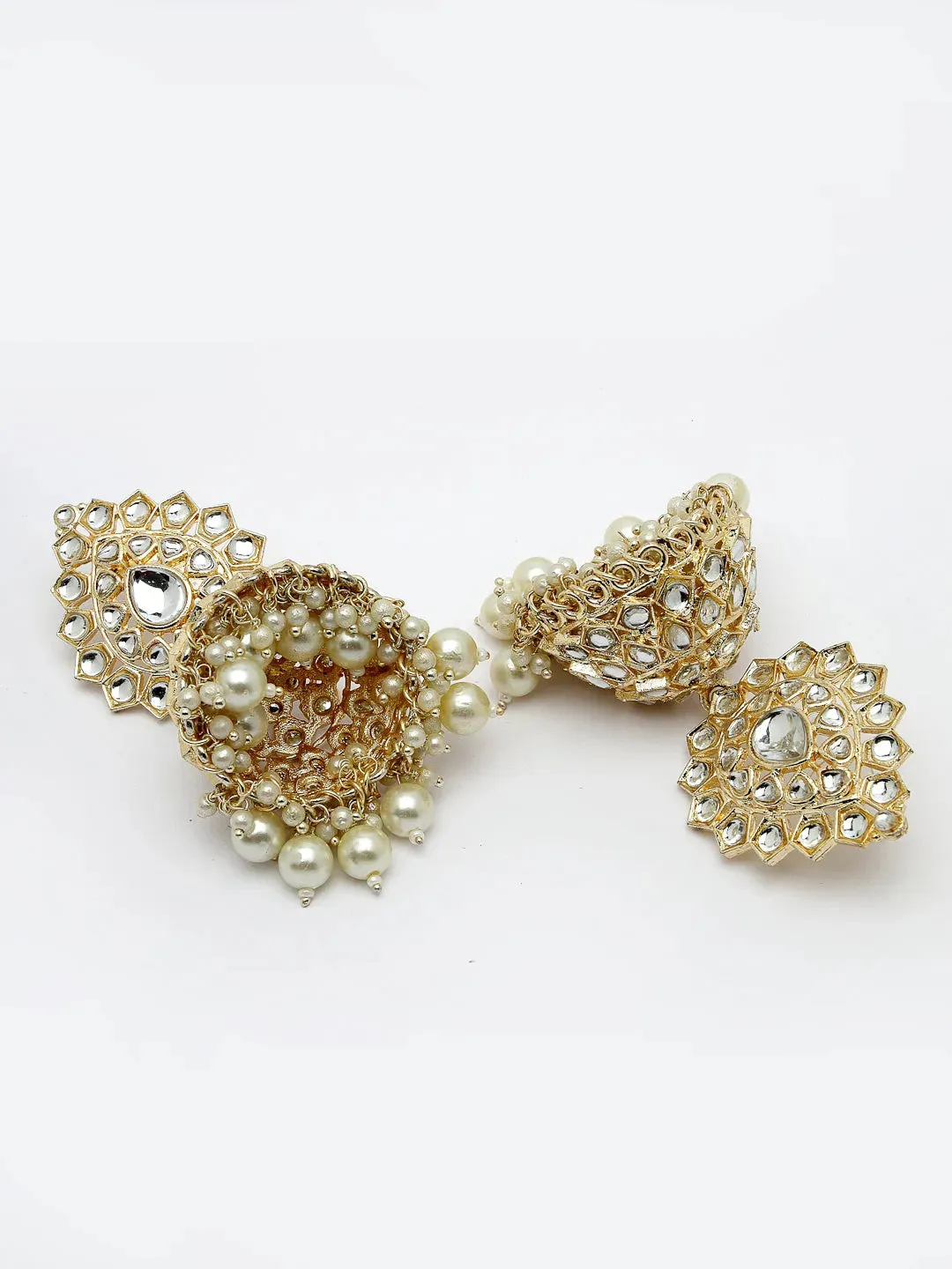 Gold-Plated Handcrafted Kundan Dome Shaped Jhumka Earrings