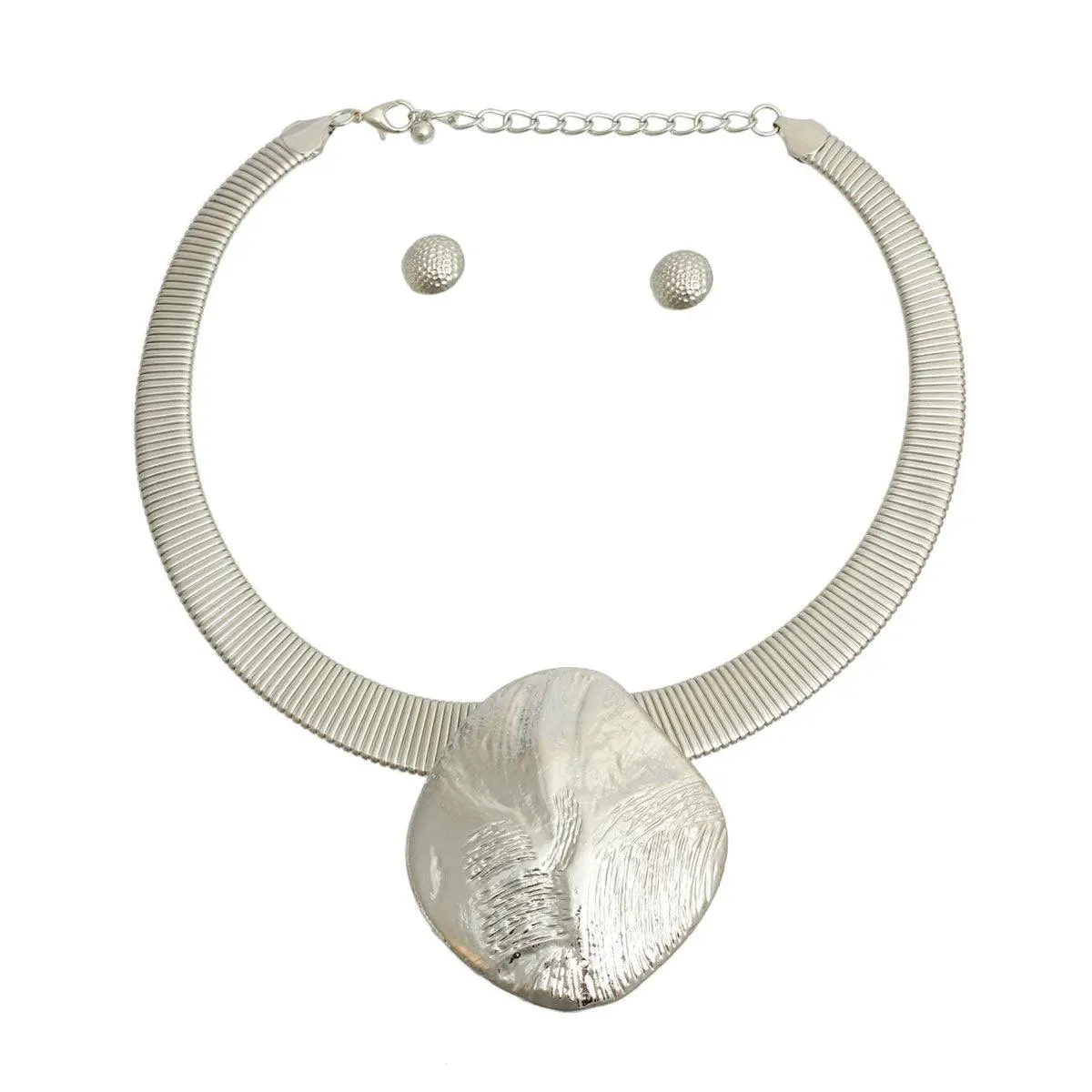 Gorgeous Textured Silver Medallion Necklace Set - Perfect for Any Occasion Fashion Jewelry