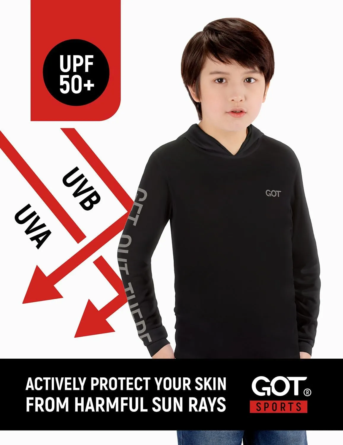 GOT Sports UPF 50  Kids Fishing Hoodie Shirt - UV Sun Protection Long Sleeve T Shirts for Youth Boys Girls