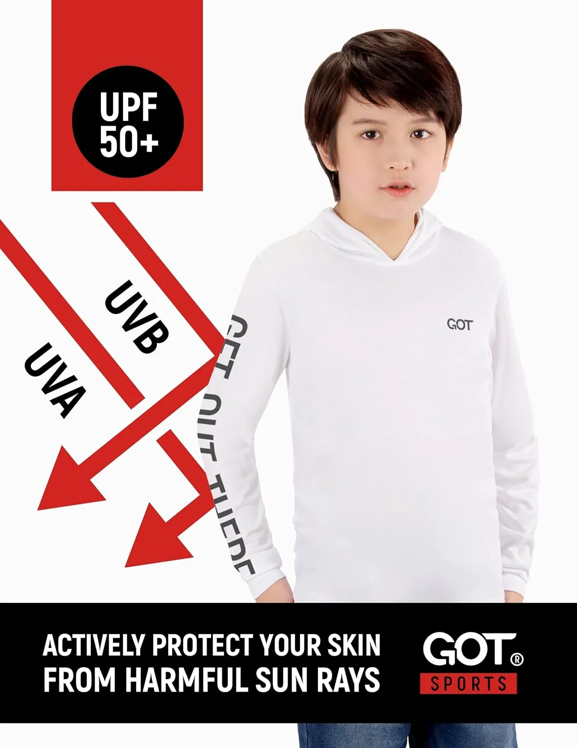 GOT Sports UPF 50  Kids Fishing Hoodie Shirt - UV Sun Protection Long Sleeve T Shirts for Youth Boys Girls