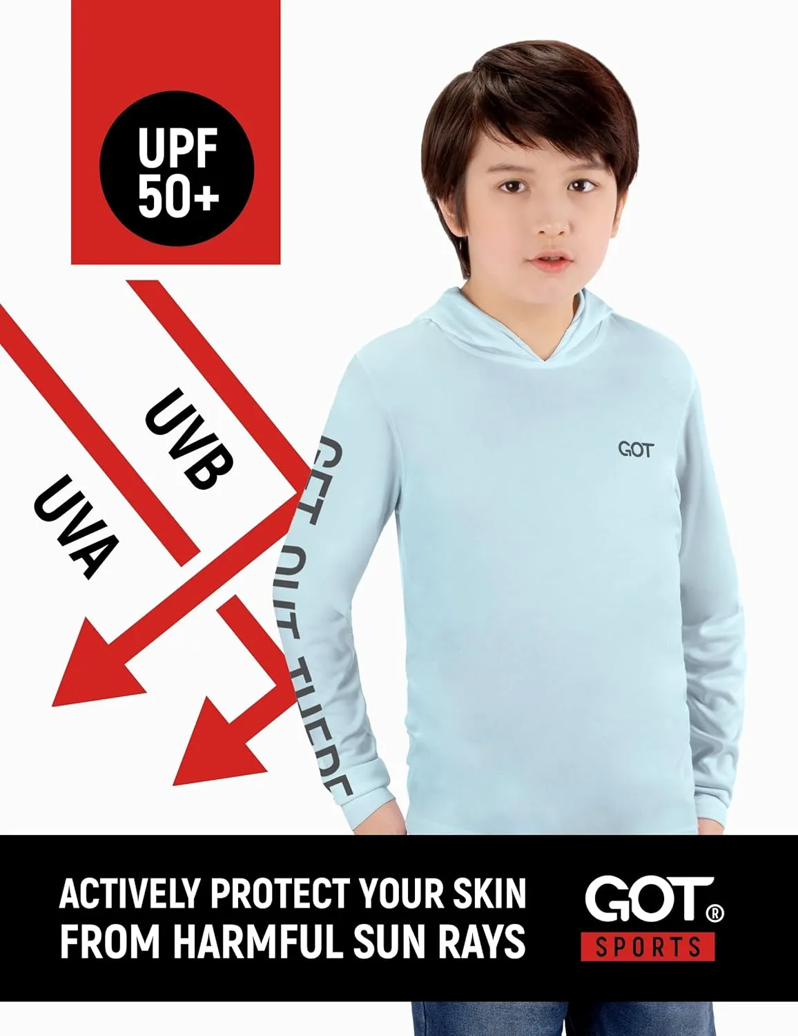 GOT Sports UPF 50  Kids Fishing Hoodie Shirt - UV Sun Protection Long Sleeve T Shirts for Youth Boys Girls