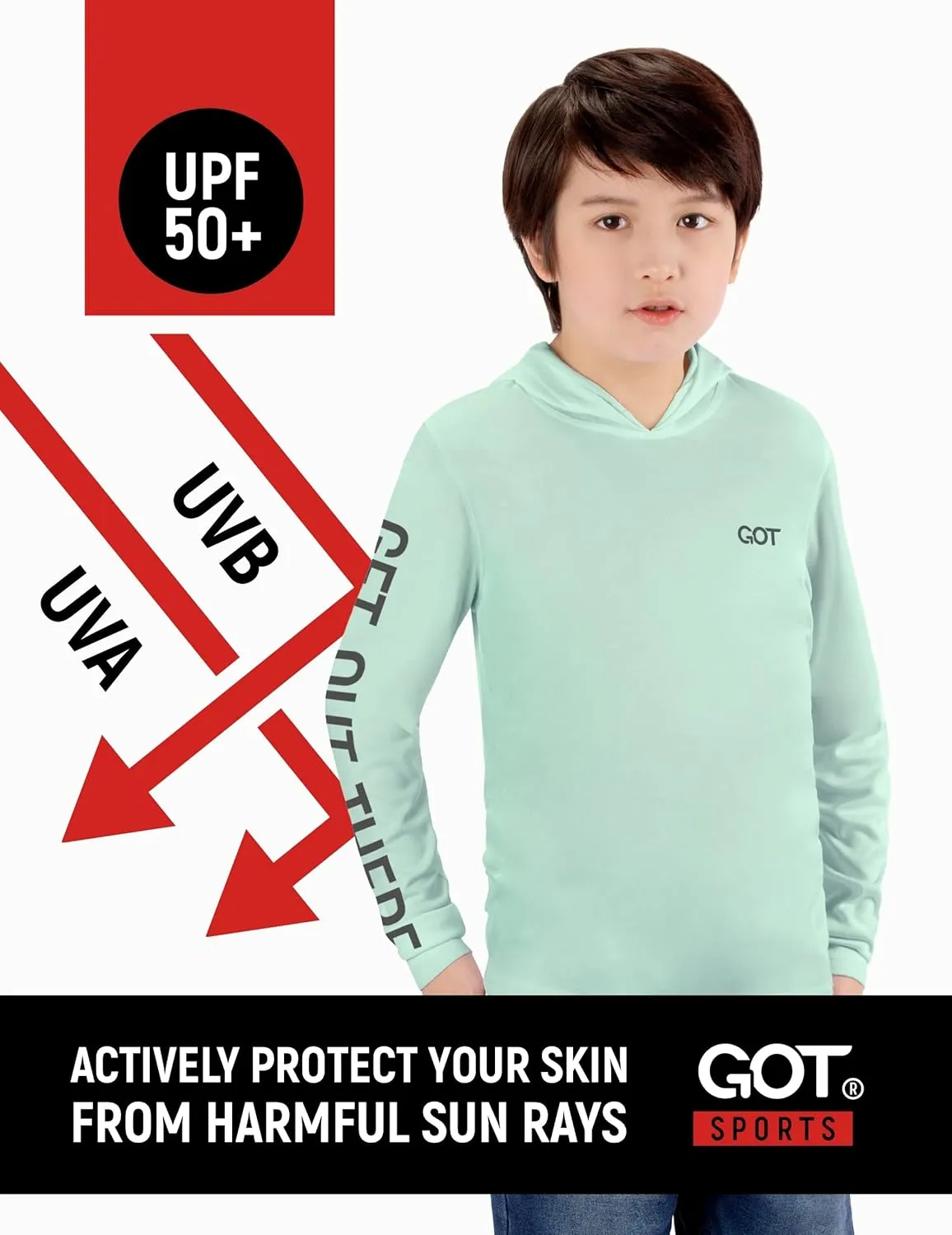 GOT Sports UPF 50  Kids Fishing Hoodie Shirt - UV Sun Protection Long Sleeve T Shirts for Youth Boys Girls
