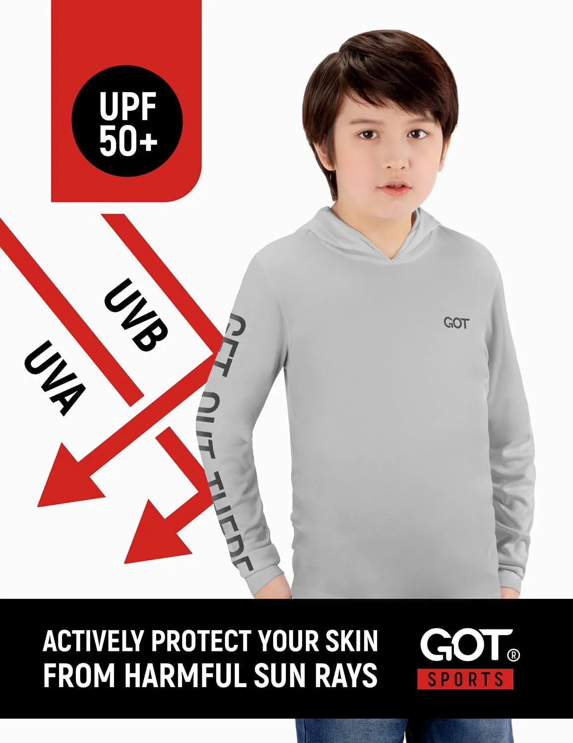 GOT Sports UPF 50  Kids Fishing Hoodie Shirt - UV Sun Protection Long Sleeve T Shirts for Youth Boys Girls