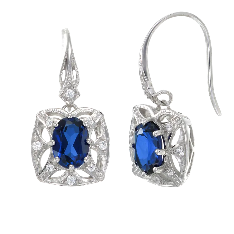 Graceful Blue Sapphire Earrings with Filigree Detail