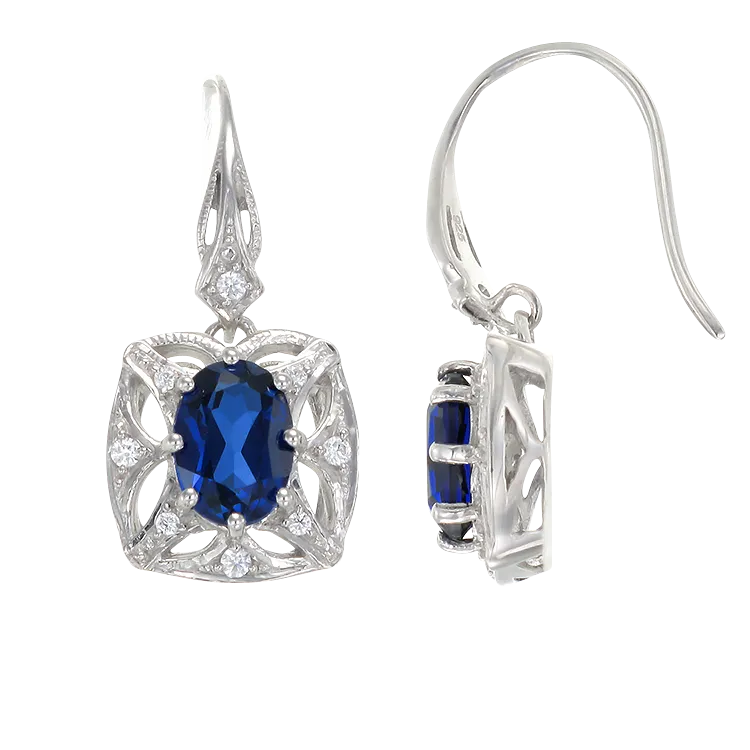 Graceful Blue Sapphire Earrings with Filigree Detail