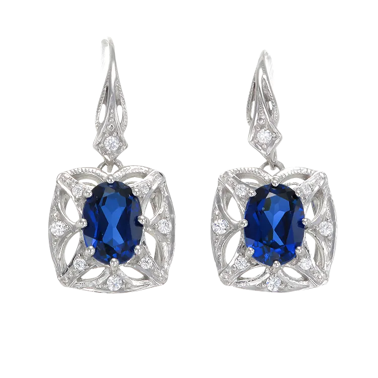 Graceful Blue Sapphire Earrings with Filigree Detail