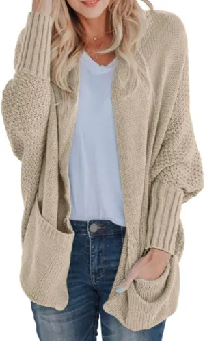 GRECERELLE Womens Batwing Sleeve Loose Open Front Casual Cardigan Long Sleeve Oversized Shawl Collar Sweater with Pockets