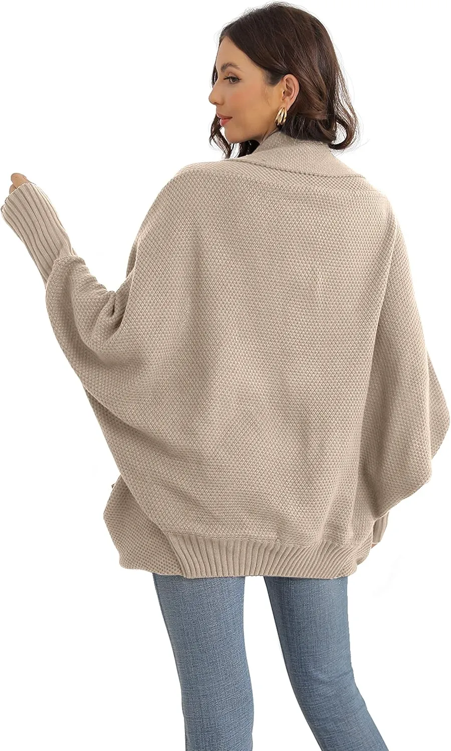 GRECERELLE Womens Batwing Sleeve Loose Open Front Casual Cardigan Long Sleeve Oversized Shawl Collar Sweater with Pockets
