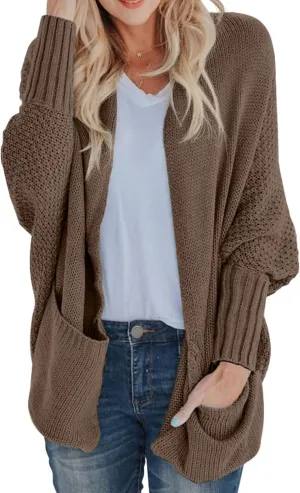 GRECERELLE Womens Batwing Sleeve Loose Open Front Casual Cardigan Long Sleeve Oversized Shawl Collar Sweater with Pockets