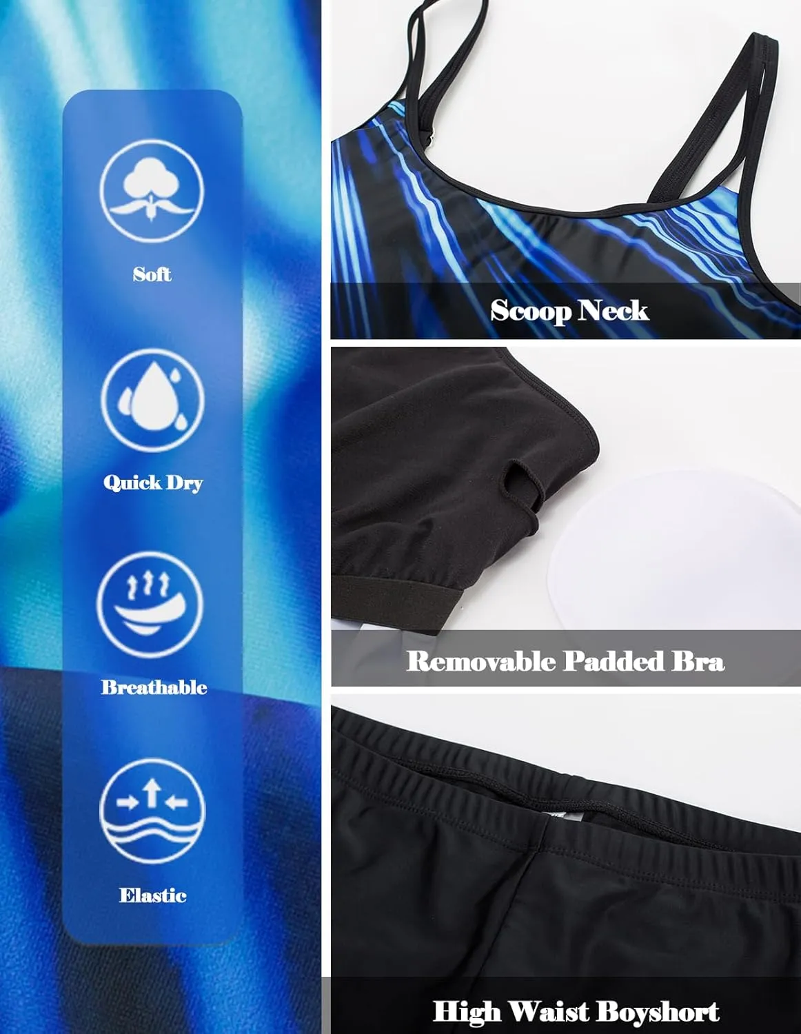 Hanna Nikole Womens Plus Size Tankini Swimsuit Two Piece Bathing Suits Flowy Swim Tops with Boy Shorts