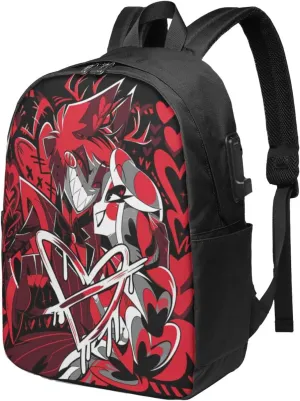Hazbin Comedy Hotel Laptop Backpack Gym Bags Business Backpack Cozy Travel Bags Unisex Adult Casual Daypack for Fitness Notebook Bag with Usb Charging Port
