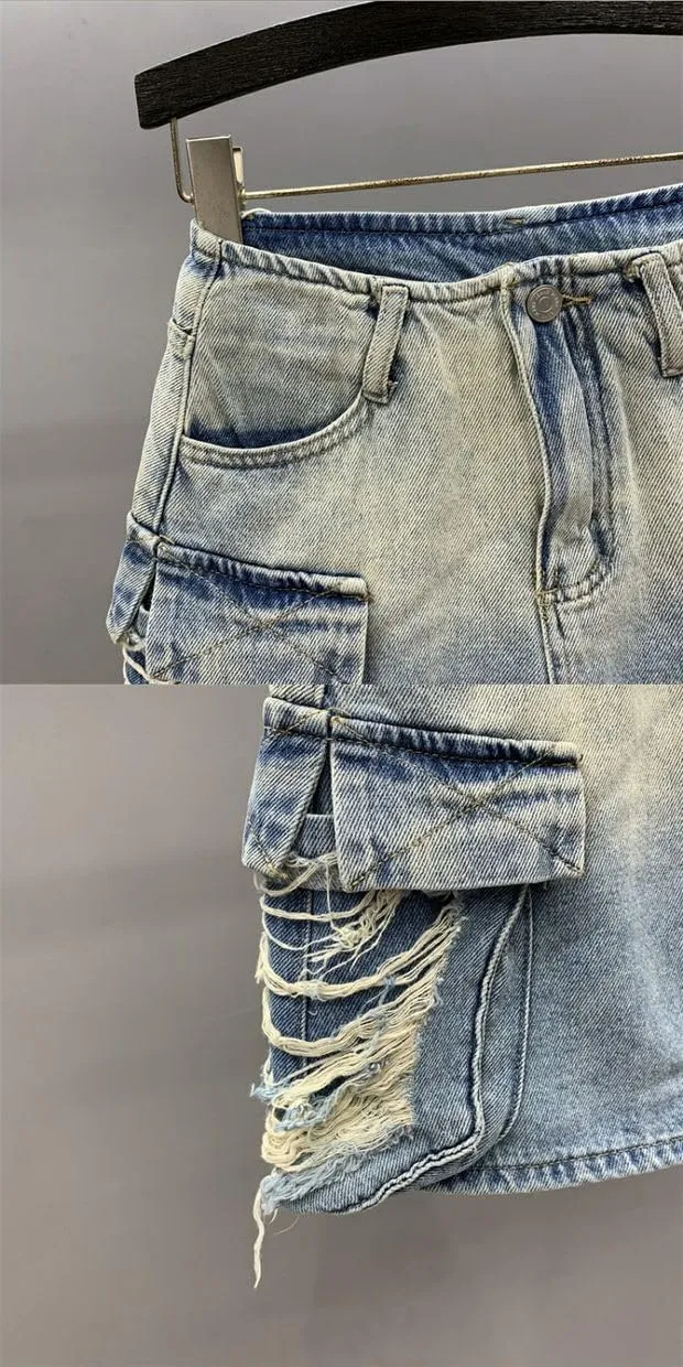 High Waisted Mini Denim Skirt Women Denim Cargo Skirt Summer Grunge Clothes Bodycon Y2K Streetwear Jean Skirt