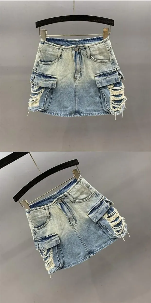 High Waisted Mini Denim Skirt Women Denim Cargo Skirt Summer Grunge Clothes Bodycon Y2K Streetwear Jean Skirt