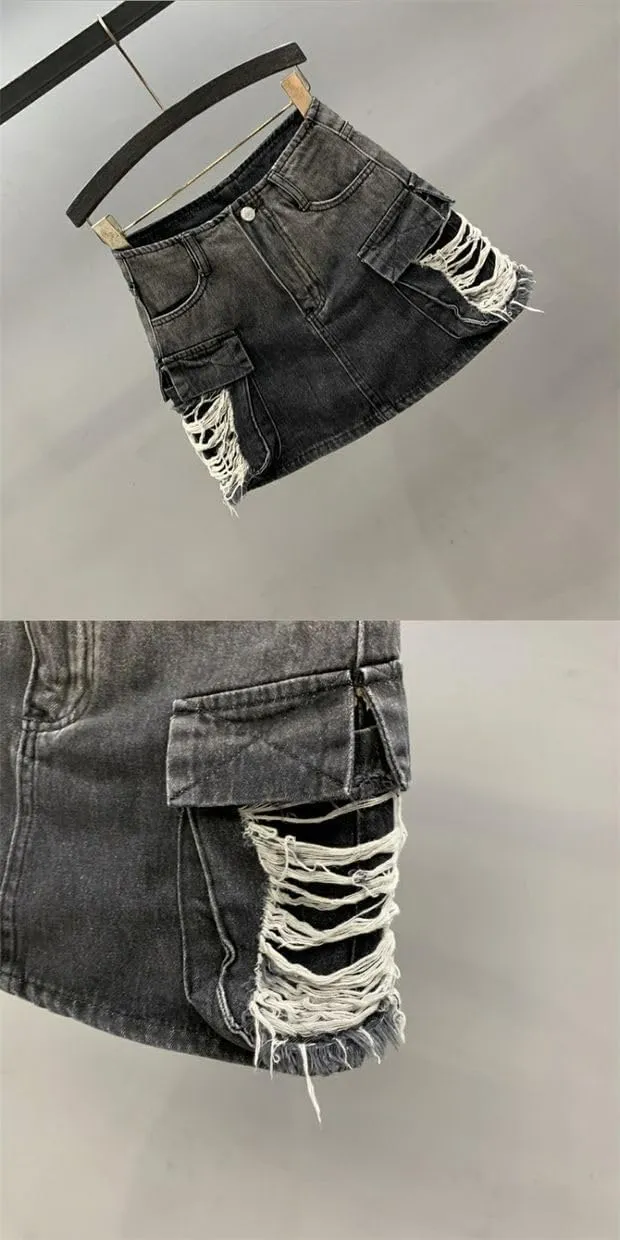 High Waisted Mini Denim Skirt Women Denim Cargo Skirt Summer Grunge Clothes Bodycon Y2K Streetwear Jean Skirt