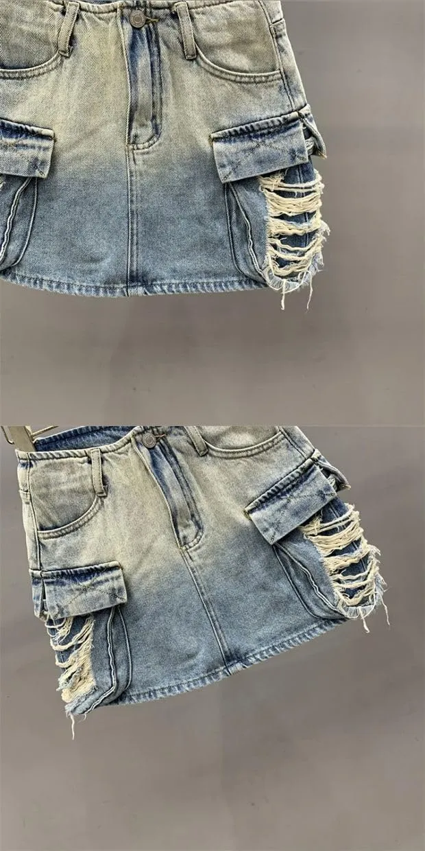 High Waisted Mini Denim Skirt Women Denim Cargo Skirt Summer Grunge Clothes Bodycon Y2K Streetwear Jean Skirt